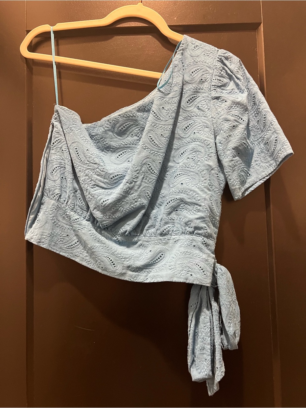 Blue Eyelet One-Shoulder Top